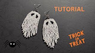 Seed bead ghost earrings tutorial, Halloween beaded earrings making