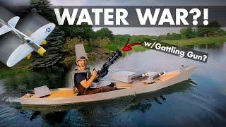 Water War?! Foamboard Boat+Gatling Gun VS Dive-bombers 