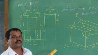 2 view orthographic view to isometric view 1 in kannada