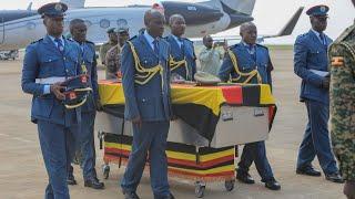 Body of UPDF soldier Lt. Colonel. Opio Patrick Awany arrives at Entebbe Military Airbase from Somali