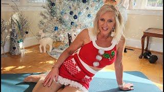 Christmas Elf Reba Yoga in Nude Pantyhose to improve FLEXIBILITY