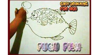 easy drawing for kids - animal - a cute fugu fish with mei cadika