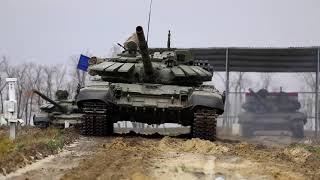 Russian main battle tanks T-72B3 fire