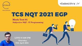 TCS NQT 2021 Masterclass 6| Ethnus Guidance Program | Mock Test 01 - IT Programming