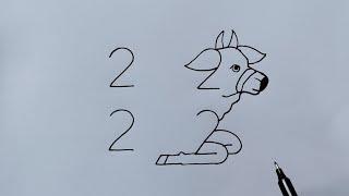 How To Draw Nandi Drawing With 2222 Number | Ox Drawing Sketch Art