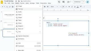 Code Syntax for Google Slides