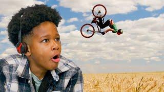 Showing kids mountain biking that gets increasingly crazier