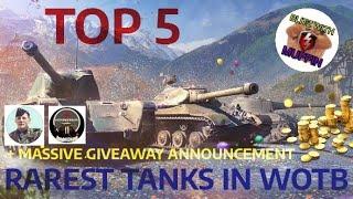 TOP 5 RAREST TANKS & MASSIVE GIVEAWAY (GOLD)!! | WOT BLITZ