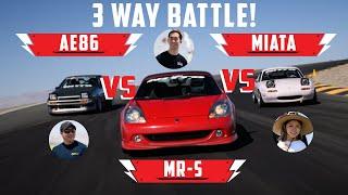 Toyota MR-S vs AE86 vs Mazda Miata Triple Battle | Driver Battles