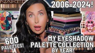 I review my 600+ Palette Collection by Year, 18 Years of Eyeshadow Palettes!