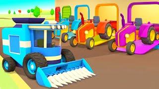 ¡Cosechadoras y tractores van al campo! Dibujos para niños. Dibujos animados de coches.