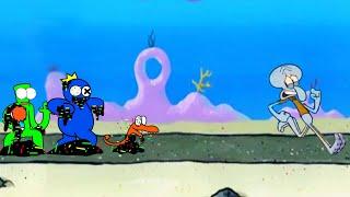 Squidward runs away from Dr Livesey Walk Corrupted Rainbow friends and they get pizza from SpongeBob