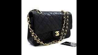 u43 CHANEL 2.55 Double Flap 10" Chain Shoulder Bag Black Lambskin