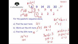 Quadratic Sequences Version 1 - Corbettmaths