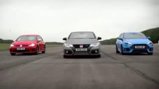 Ford Focus RS vs Honda Civic Type R vs VW Golf R drag race