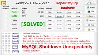 [Solved] XAMPP: MySQL Shut Down Unexpectedly | Repair the Corrupted MySQL Database