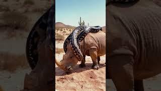 Rhino trying to escape from giant python #animals