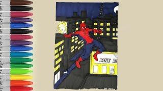 SPIDERMAN At The City Night Coloring Pages SAILANY Coloring Kids