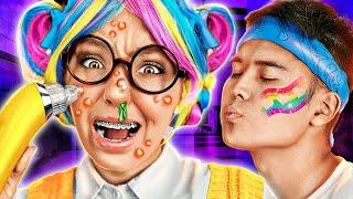 Extreme RAINBOW NERD MAKEOVER | Hacks To Become POPULAR* Beauty Transformation With Gadgets