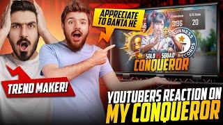 Youtubers Reaction On My Solo/Squad Conqueror  | Cruiserop | PubgMobile