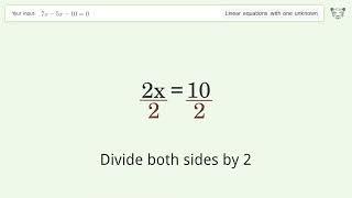 Solve 7x-5x-10=0: Linear Equation Video Solution | Tiger Algebra