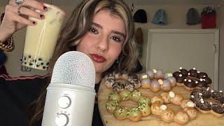 [ASMR] DRINKING BOBA+MOCHI DONUTS 