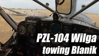 PZL-104 Wilga towing L-13 Blanik glider - cockpit view  [RL]