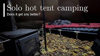 Solo Autumn Camping in a Hot Tent with Wood Stove | Forest Adventure