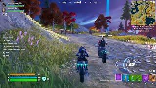 Two brothers ride a cyberbike while performing parkour in Fortnite