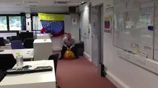 Office man fails on a space hopper with cartoon boing sound effect