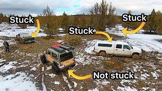 Ford, Chevy, and Dodge all stuck.  Can a Jeep pull them out??