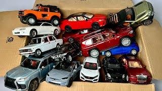 Box Full of DIECAST CARS - Tesla, Civic, Camry, Supra, Land Cruiser, lada, Rolls Royce