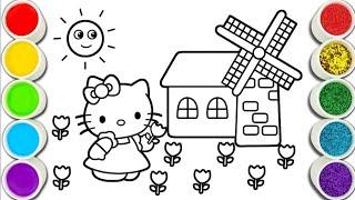 Hello Kitty and windmill Drawing, Painting, Coloring for Kids and Toddlers.  @Afzaaldrawing