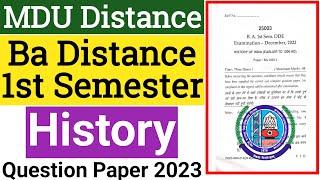 Mdu Ba Distance History 1st semester Question Paper 2023 | Mdu DDE Ba History 1st semester Paper