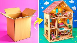 Cardboard House from Trash! Barbie and Her Pets Have a New Home *Fun Crafts for Dolls*