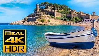 Stunning Mediterranean Beach in 4K HDR  Tossa de Mar Spain - Relaxing Tv Art Screensaver