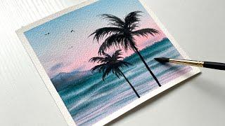 Watercolor Painting for Beginners / Palm Tree Scenery / Step by Step Tutorial