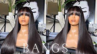 fringe bangs on a 5x5 closure  + styling ( beginner friendly) | Christina M.