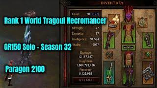 Season 32 Rank 1 World Tragoul Necromancer GR150 Solo - Diablo 3