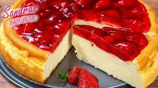 Käsekuchen mit Erdbeeren - klassischer Käsekuchen ohne Boden