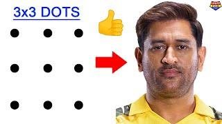 Turn 3x3 dots into MS Dhoni drawing - How to draw MS Dhoni drawing easy - ms dhoni csk drawing easy