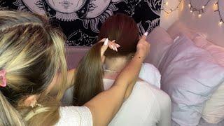 ASMR hair play with long nails/neck tracing, fabric scratching, hair brushing (whisper)