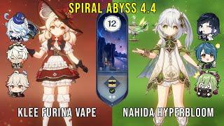 C0 Klee Furina Vape and C0 Nahida Hyperbloom - Genshin Impact Abyss 4.4 - Floor 12 9 Stars