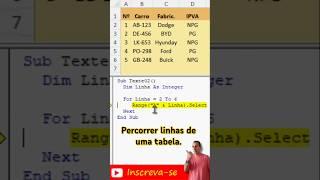 LOOPING para percorrer LINHAS (Excel VBA)