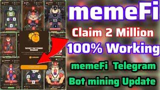 memeFi Telegram Bot Minimg Update| Claim today 2Million Coins|MemeFi Combo Reward solution videos||
