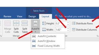 changing column width and row height, Resize and adjust table cell in Ms word 2016