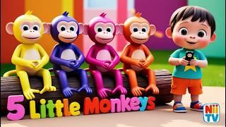 FIVE LITTLE MONKEYS JUMPING ON THE BED ENGLISH RHYME FOR KIDS- 5 LITTLE MONKEYS FOR KIDS NII NII TV