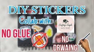 DIY Stickers Without Drawing Without Glue | No Glue Paper Crafts COLLAB with @craftingjungle