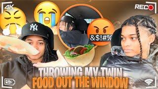 THROWING MY TWIN FOOD OUT THE WINDOW ( BAD IDEA ) 