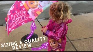 ADORABLE Girls Paw Patrol Raincoat and umbrella set - sizing and quality review